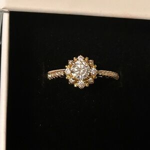 Moissanite Floral Halo Solitaire Ring 925 Silver - Size 10